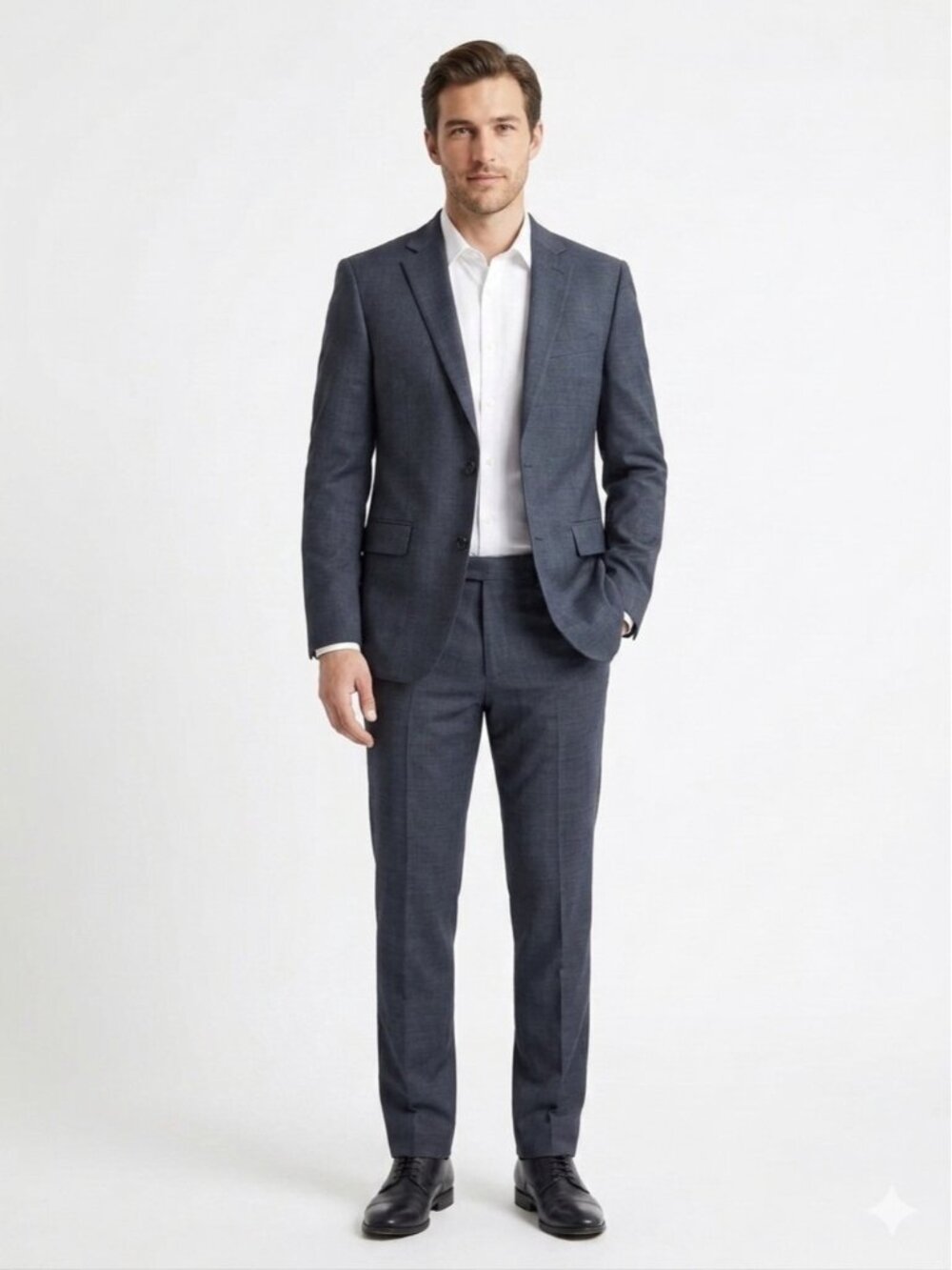 Saks Fifth Avenue Mens Trim Fit Slate Blue 100% Wool 2 Piece Suit Trousers Pants